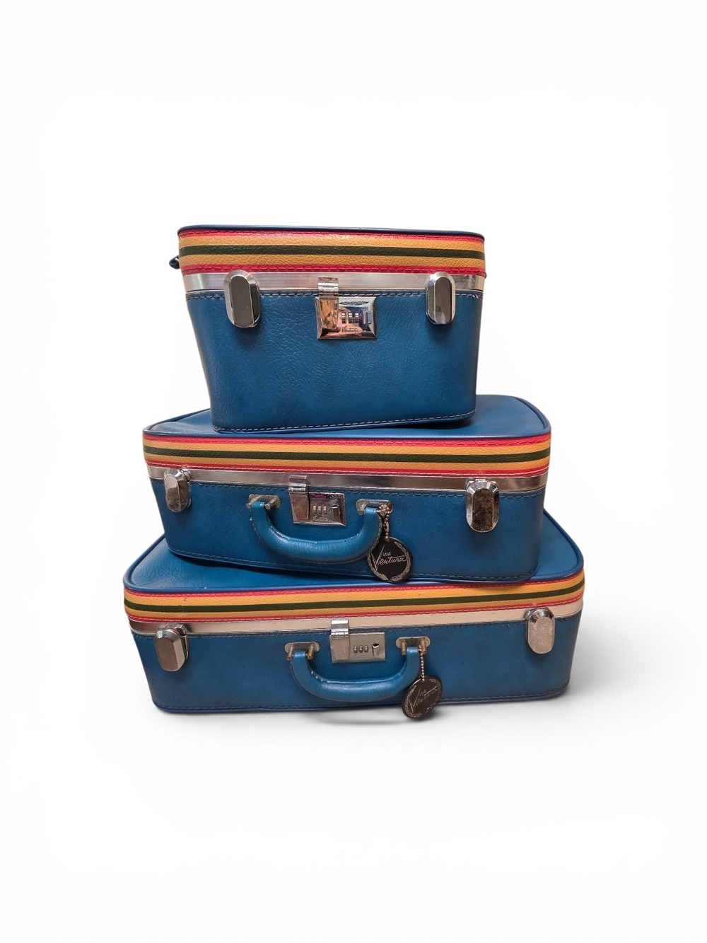 Vintage 1960s Ventura 3-Piece Luggage Set Hard Case w- Brochure & Working Locks